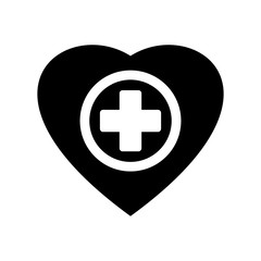 medical plus sign inside heart icon black on white background