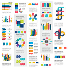 Mega set of infographics elements charts, graphs, circle charts, diagrams, speech bubbles. Flat and 3D design. Vector. - obrazy, fototapety, plakaty