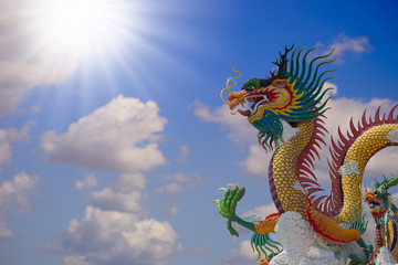 beautiful chinese dragon with blue sky background at thailand