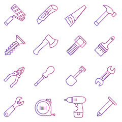 Vector illustration. Line icon set. Work tools in simple design