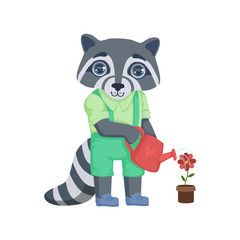 Boy Raccoon Watering The Flower