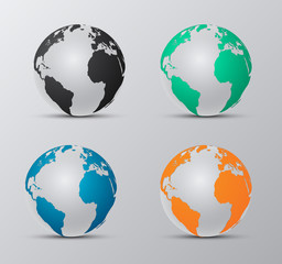 Set Map of the world globe isolated on background. Vector Illustration