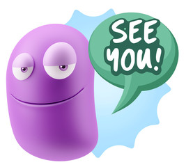 3d Rendering Smile Character Emoticon Expression saying See You