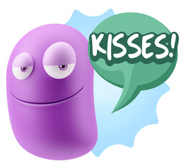 3d Rendering Smile Character Emoticon Expression saying Kisses w