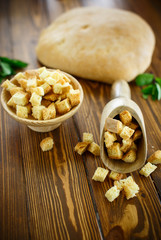 fried croutons of homemade bread