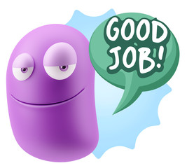3d Rendering Smile Character Emoticon Expression saying Good Job