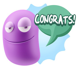 3d Rendering Smile Character Emoticon Expression saying Congrats