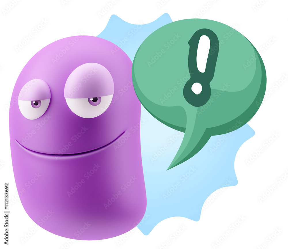 Fototapete 3d rendering smile character emoticon expression saying ! with c