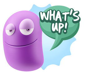 3d Rendering Smile Character Emoticon Expression saying What'S U