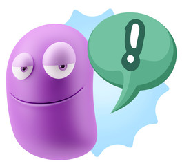 3d Rendering Smile Character Emoticon Expression saying ! with C