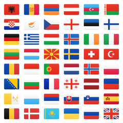 Europe flags. Vector icons set.