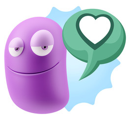 3d Rendering Smile Character Emoticon Expressing Love with a Hea