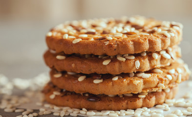 Homemade cookies with sesame on a paper napkin