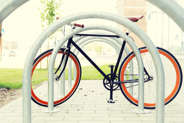 Fototapeta na wymiar close up of fixed gear bicycle at street parking