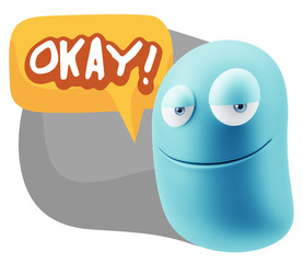 3d Illustration Laughing Character Emoji Expression saying Okay