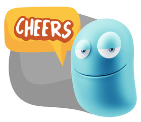 3d Rendering Smile Character Emoticon Expression saying Cheers w