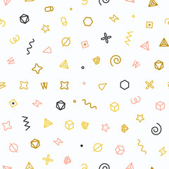 Geometric shapes seamless pattern. Gold pattern for fashion and wallpaper. Abstract vector illustration with geometric elements, shapes.