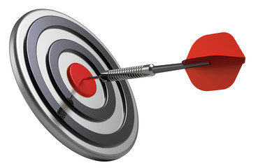 Red target and dart close-up isolated on white background. 3D illustration.