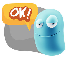 3d Rendering Smile Character Emoticon Expression saying Ok with