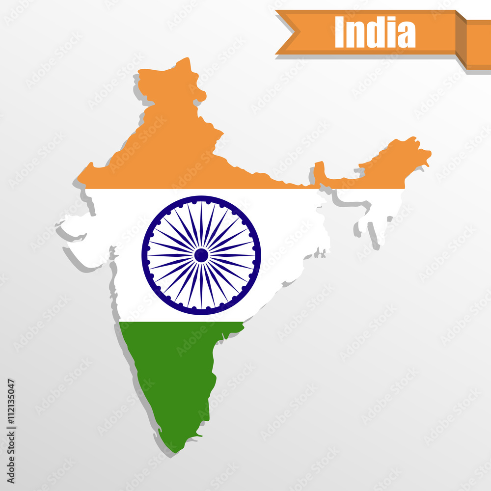 Poster India map with flag inside and ribbon