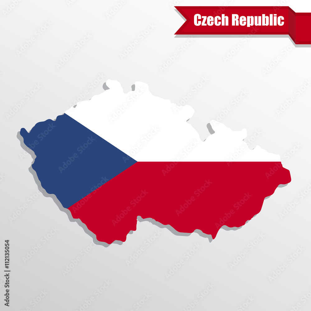 Poster czech republic map with flag inside and ribbon