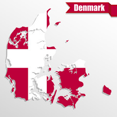 Denmark map with flag inside and ribbon