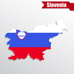 Slovenia map with flag inside and ribbon