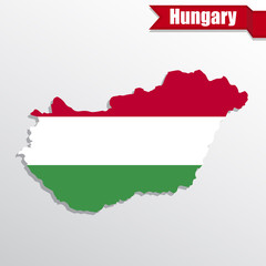 Hungary map with flag inside and ribbon