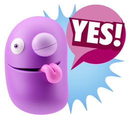 3d Rendering Smile Character Emoticon Expression saying Yes with