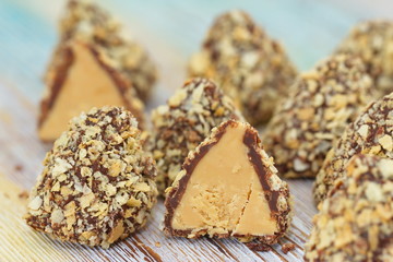 Chocolate candies with waffle crumbs