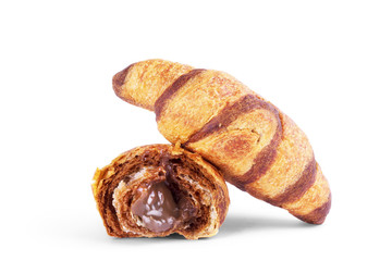French croissant with chocolate isolated on white background