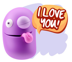 3d Rendering Smile Character Emoticon Expression saying I Love Y
