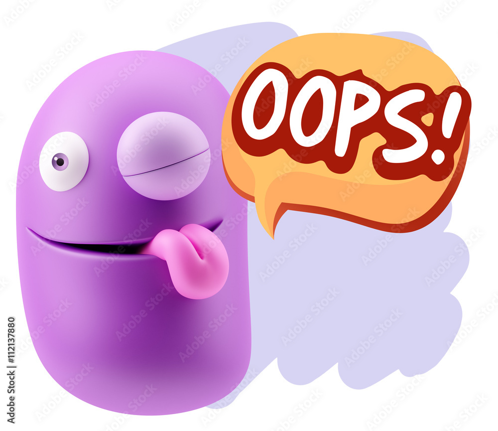 Fototapete 3d rendering smile character emoticon expression saying oops wit