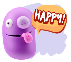 3d Rendering Smile Character Emoticon Expression saying Happy wi