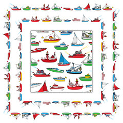 Vector set of seamless nautical pattern and frames.