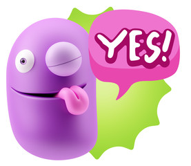 3d Rendering Smile Character Emoticon Expression saying Yes with