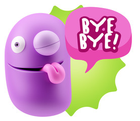 3d Rendering Smile Character Emoticon Expression saying Bye Bye