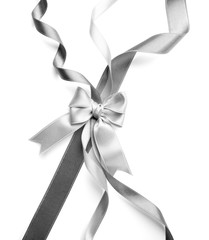 Grey ribbon bow  on a white background