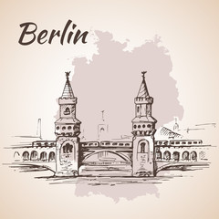 Hand drawn Oberbaum Bridge - Berlin, Germany