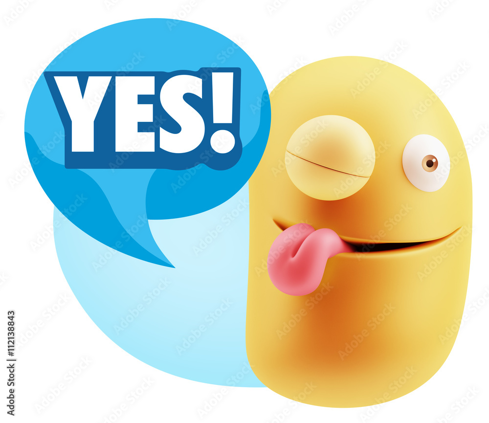 Fototapete 3d Rendering Smile Character Emoticon Expression saying Yes with