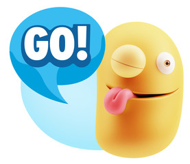 3d Rendering Smile Character Emoticon Expression saying Go with