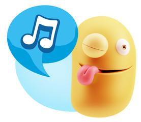 3d Rendering Smile Character Emoticon Expression saying Music No