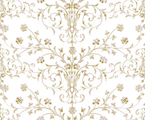 Fototapeta na wymiar Gold Baroque seamless pattern on a white background.