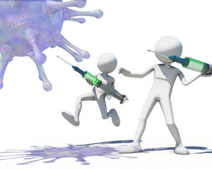 3d men hunting virus vith a syringe, 3D rendering