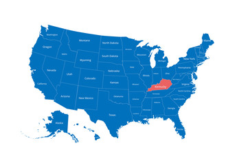 Map of the USA. Image with clipping path and name of states. State mark. Kentucky. Vector illustration.