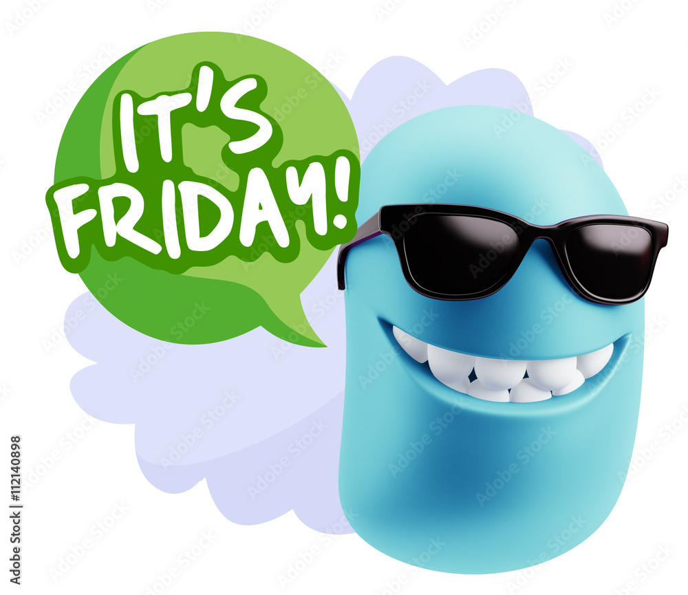 Fototapete 3d Rendering Smile Character Emoticon Expression saying It's Fri