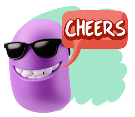 3d Rendering Smile Character Emoticon Expression saying Cheers w