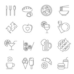 Different food and drink linear icons