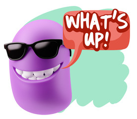 3d Rendering Smile Character Emoticon Expression saying What'S U