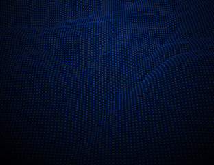 Glowing blue wireframe grid landscape. Vector techno map background.